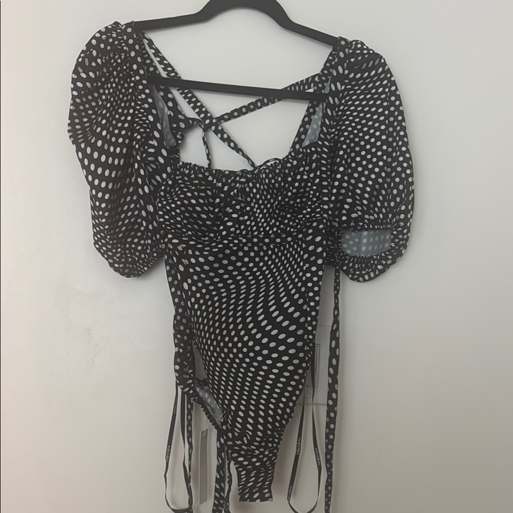 For Love And Lemons Black and White Polka Dot Bodysuit Xs nwt